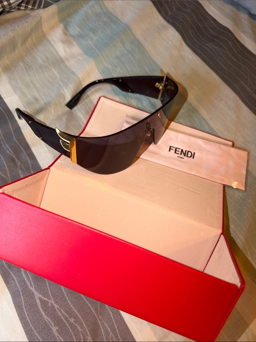 Fendi Black Shield Sunglasses with Gold Trim